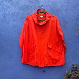 eileen fisher organic cotton and nylon oversized orange popover windbreaker